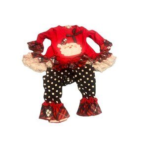 Marie Nicole Polka Dot Plaid Lace Santa Ruffle Outfit Girls Medium Christmas